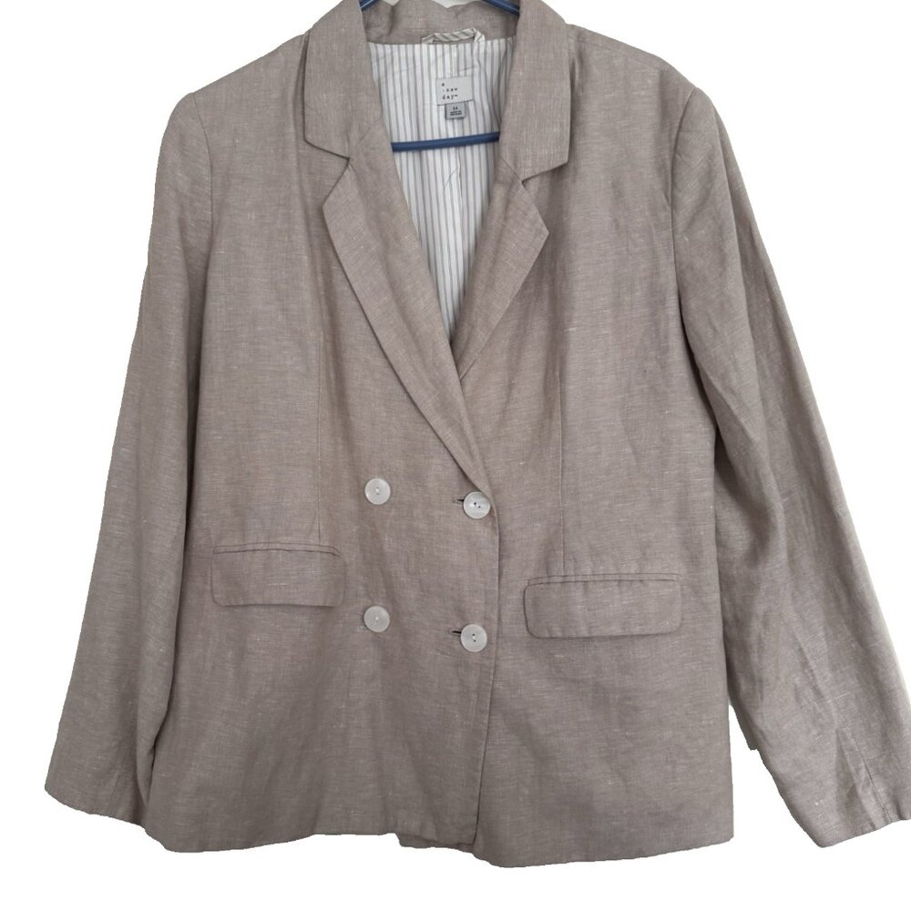 A New Day Womens Double Breasted Blazer Jacket Sz 14 Linen Rayon Career Academia